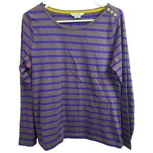 Boden Womens Top Size 8 Gray Blue Striped Button Shoulder Long Sleeve Preppy